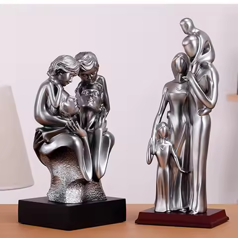 Happy Family of Four Figures Sculpture Decoration Wedding Anniversary Gift for Wife Birthday Gift De