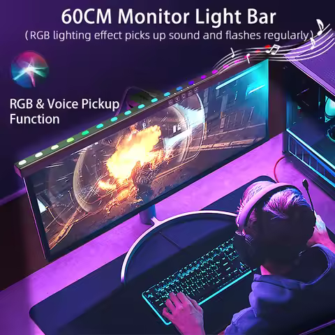 RGB Led Monitor Light Bar 60CM Music Sound Control Computer Ambient Lamp for Game Room Dimming Readi