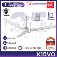 KDK K15VO 60Inch 3 Blades 5 Speed Remote Control White KDK Regulator Fan Ceiling Fan Kipas Siling