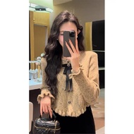 [HZA] Women's Bow Knitted Cardigan Irregular Short Top