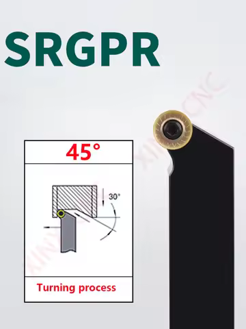 SRGPR1616H08T2 45° CNC Turning Tool Holder with Radius Inserts for External Arc Machining RP08T2/RP1
