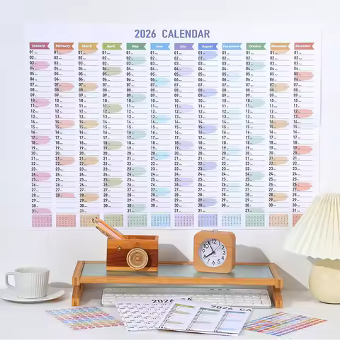 1 Pc 2026 Colorful Paper Wall Calendar With Stickers 365 Days Calendar 2026 Years Of The Year Planne