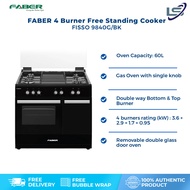 FABER 4 Burner Free Standing Cooker FISSO 9840G/BK | Gas Oven with Single Knob | Auto Ignition Hobs 