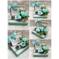 gubahan frane mas kahwin c/w bekas cincin (hijau mint+silver)