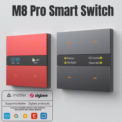 M8Pro Tuya Smart Switch & Zigbee 3.0 Hub: HD Weather/Clock, 4 Programmable Keys, Multi-Device Contro