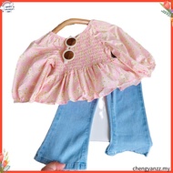 Girls Autumn New Elastic Top Cowboy Bell-bottom pants Suit