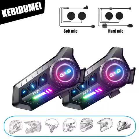 KEBIDUMEI X3 Pro BT 6.0 Motorcycle Intercom Headset Helmet with FM Radio Music Sharing intercommunic