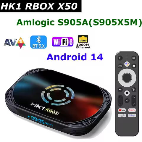 Android 14 TV Box HK1 RBOX X50 Amlogic S905A(S905X5M) 4GB 128GB 1000M LAN Wifi6 4K BT Voice Control