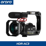 4K Camcorder Vlogging Camera for YouTube Ordro HDR-AC3 Ultra HD Video Camera IR Night Vision Digital Camera