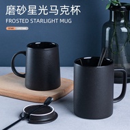 table matters Ceramic Cup With Lid Spoon Coffee Cup Drinking Tea Cup Black Mug Retro Style Ins Japanese Cup Dormitory Frosted