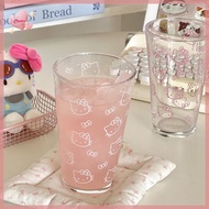 Purelove> HelloKitty Glass Cute Water Cup Cartoon Bow Glass Cup Striped Cute Doodle Coffee Mug House