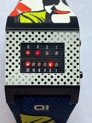 THE ONE 01 KERALA TRANCE Limited Edition 限量版黑色全鋼長方形黑色錶面紅色LED顯示燈彩色圖案皮帶手錶