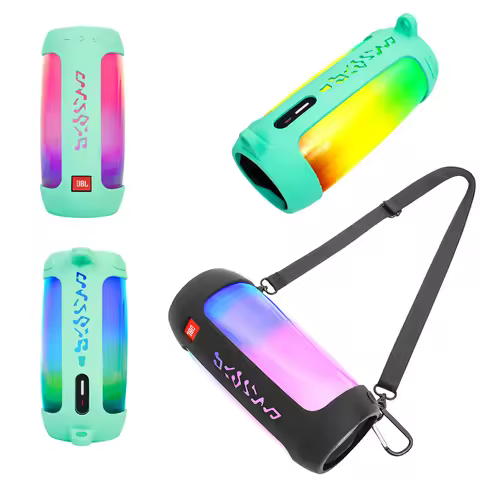 Newest Explosion-proof Bluetooth Speaker Case Silicone Cover with Carabiner Strap for JBL Pulse 4 Wi