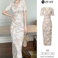 ZYHT EraVogue Váy nữ Cream Dress Váy cổ chữ V Váy công sở Váy Hiso Váy cổ điển Váy dạ hội 21324