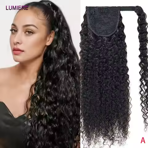 Afro Kinky Deep Water Curly Wave Wrap Around Drawstring Ponytail Human Hair Extensions 100% Real Hum