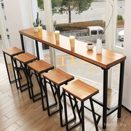 Table Chair Long Bar Table Simple Milk Tea Shop Household High-Foot Solid Wood Cafe Bar Table Back W