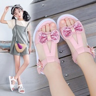 Girls' sandals with glitter bow, soft leather, comfortable, Korean style 2088, large size 29-37, pro