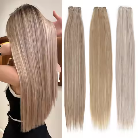 Piano Blonde Straight Hair Extensions Bio Synthetic Heat Resistant Hair Bundles 27/613 Ombre Brown S