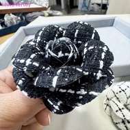 hhh34ertoy> 7cm Small Fragrant Tweed Camellia Flower Black Brooch Mourning Bow Tie Brooch well