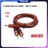 (1.5~3M) Heavy Duty 3.5mm Stereo Male to 2RCA Dual 2 RCA Jack Male Plug Audio Video AV Wire Cable Connector Wayar FIXIA