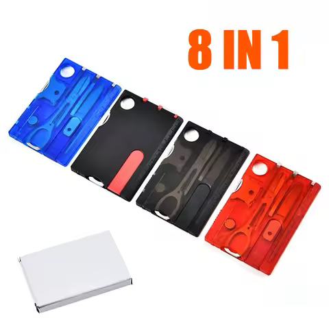 8-in-1 Camping Knife Card Portable Survival Tool with Screwdriver & Lamp Credit Card Size Multitool 