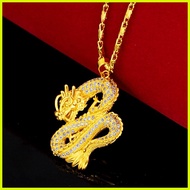 ❥ ◬ ♆ 18K Gold Stainless Dragon Pendant and Chain necklace for men hypoallergenic kwintas Necklace