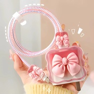 5Pcs Pink Bow Cable and Charger Set for Apple Phone 18/20W