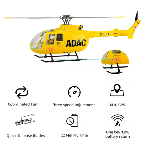 FLY WING BO105 Scale Helicopter with LED Light ACE Flight Controller Yellow GPS Mode RC Helicopter f