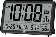 WallarGe Auto Set Digital Wall Clock Battery Operated, Desk Clocks with Temperature, Humidity and Da