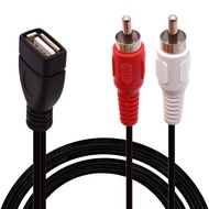 USB FEMALE to 2 RCA Cable, USB A 2.0 Female to 2 RCA Male Jack Y Splitter Audio Video 1.5meter