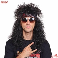 MAIAL Halloween Party Cosplay Wig, Fluffy Curvy 70s 80s Rockstar Wig, Long Punk Mullet Wig
