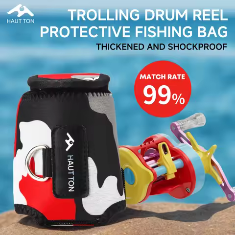 HAUT TON Thickened Fishing Reel Protective Bag Shockproof Wear-Resistant Adjustable Velcro Reel Case