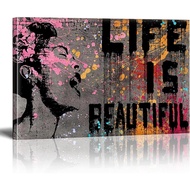 Banksy Life Is Beautiful Wall Canvas Poster and Prints Graffiti Street Art Artwork Painting Picture 