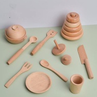 依旺木制過家家廚房玩具原木炒菜玩具櫸木餐具平底鍋炒鍋