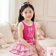 Coquette Ribbon outfit set for Kids Sleevless top and Plaid Skirt- Casual wear