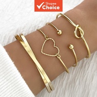 Gold Color Heart Cuff bracelet for woman not faded Fashion Jewelry 4 Pcs
