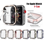 For Apple Watch Case Bling Diamond Hard PC+Tempered Glass Cover i watch series 9 8 7 SE 6 5 4 3 2 1 Apple watch series 9 case Diamond bumper size 38mm 40mm 41mm 42mm 44mm 45mm