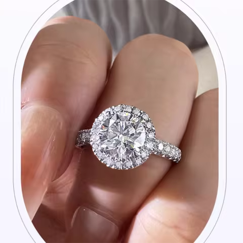 1 2 3 4 5Ct 14K White Gold Lab Grown Diamond Ring Round Cut Diamond CVD HPHT DEF VS-VVS Wedding &Eng