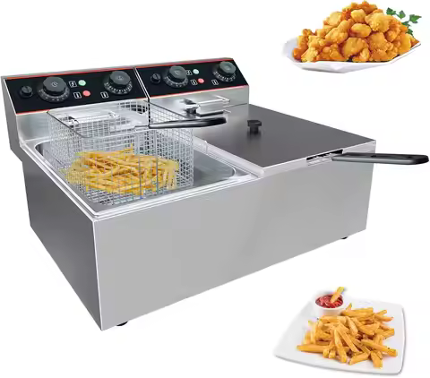 Commercial Electric Deep Fryer with Baskets Stainless Steel Adjustable Temperature Deep Fryer for Re