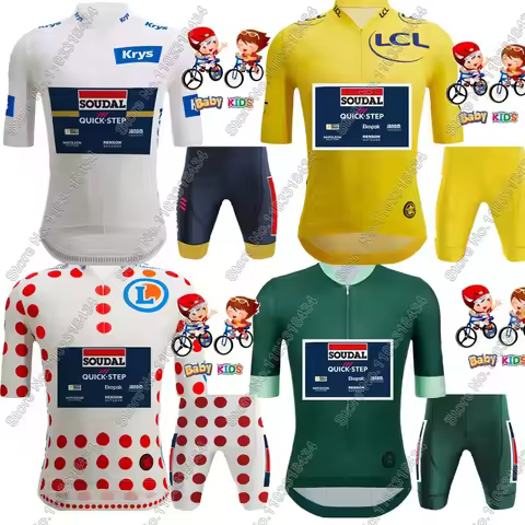 Kids Soudal Quick Step 2025 Cycling Jersey Set France Tour TDF REMCO Boys Girls Cycling Child Clothi