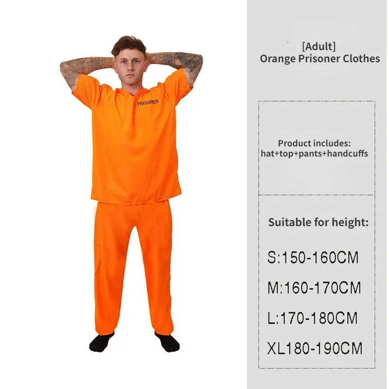 Adult Inmate Costume Orange Prisoner Jumpsuit Jailbird Outfit for Halloween Orange Prisoner Costume 