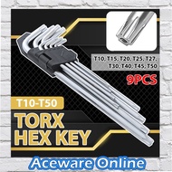 EXTRA LONG DURABLE WRENCH 9PCS TORX HEX KEY SET allen key(T10-T50) kekunci Hex