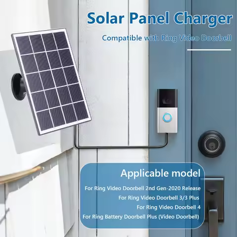 4W Solar Panel for Ring Doorbell 9.8Ft Charging Cable Solar Panel Charger 360° Adjustable Wall Mount