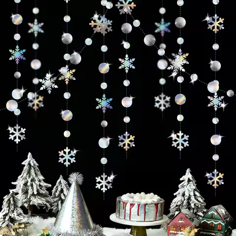 4M Iridescent Christmas Hanging Snowflakes Decor Garlands Winter Wonderland Paper Snowflake Streamer