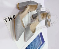 lin lin big shop รองเท้าคัทชูหัวแหลมหนังกากเพชรสูง 3 นิ้วหุ้มส้นรัดข้อ รหัส​yy1045-1