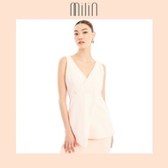 [MILIN] V Neck Line Front Drape Detail Polyester Sleeveless Top เสื้อแขนกุดคอวีจับจีบป้ายด้านหน้า / 