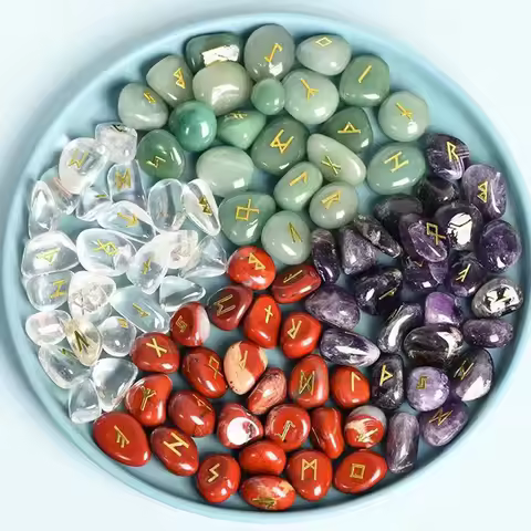 100% Natural stone metal Posting Germanic Runes Runes irregular Rolling carving Reiki Healing Divina