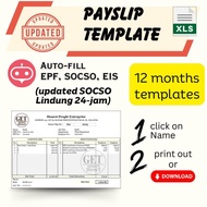 Templat Slip Gaji, Payslip Template, Auto-fill EPF, SOCSO, Excel, Salary slip, Payslip, Payroll.