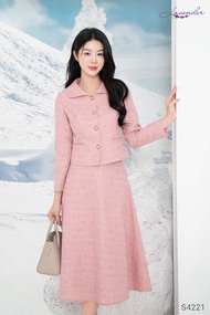 Set vest dạ tweed nữ công sở LAVENDER mix chân váy xoè 2 màu đỏ đô hồng cực sang chảnh V4221