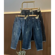 LC BKK GISELLEE MOMS STRETCH JEANS IMPORT BANGKOK Boyfriend Long STRETCH Dark Navy Soft Pants